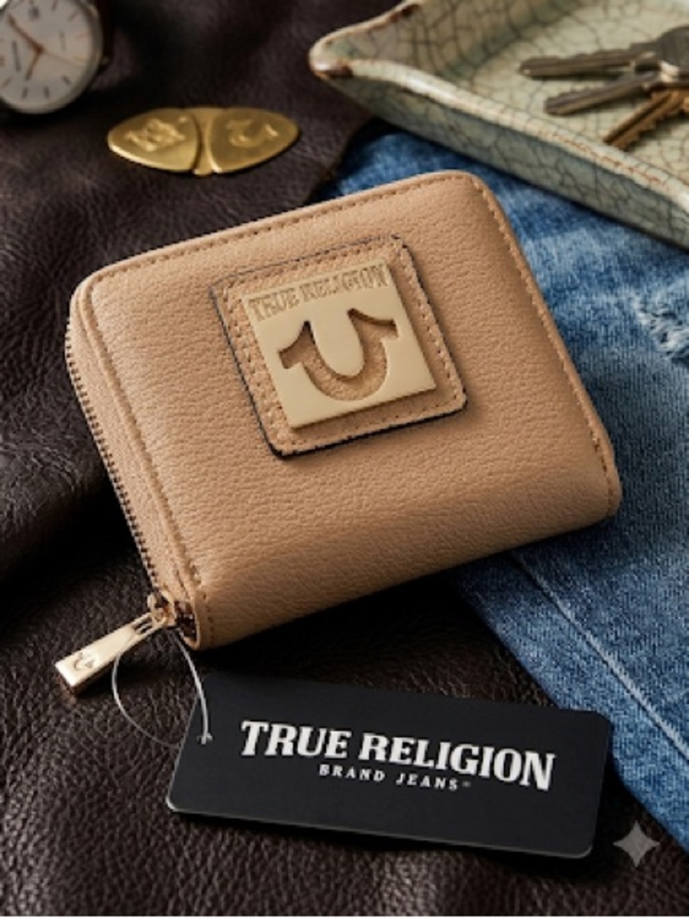 True Religion Beige Zip-Around Wallet NWT